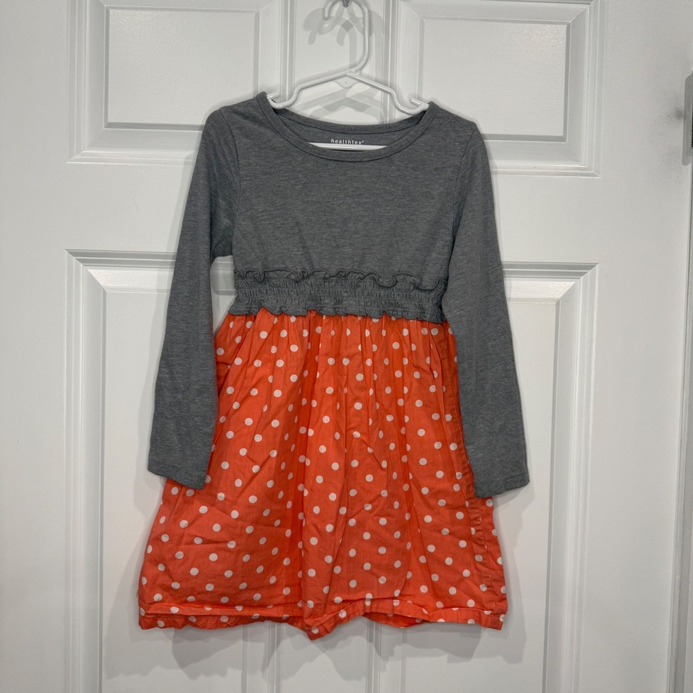 Healthtex Girls Size 5T Polka Dot Long Sleeve Ruffle Empire Waist Dress